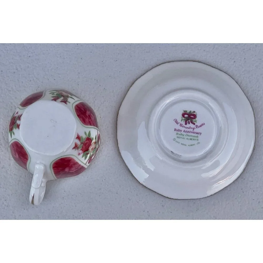 Royal Albert Old Country Roses Ruby Damask Miniature China Teacup & Saucer Set